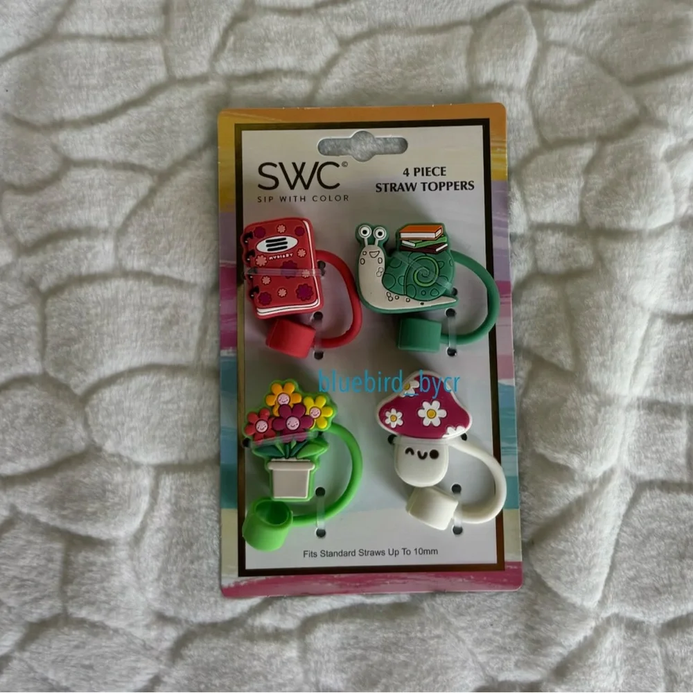 SWC 4-Piece Straw Toppers Floral Set - Picture 4 of 4